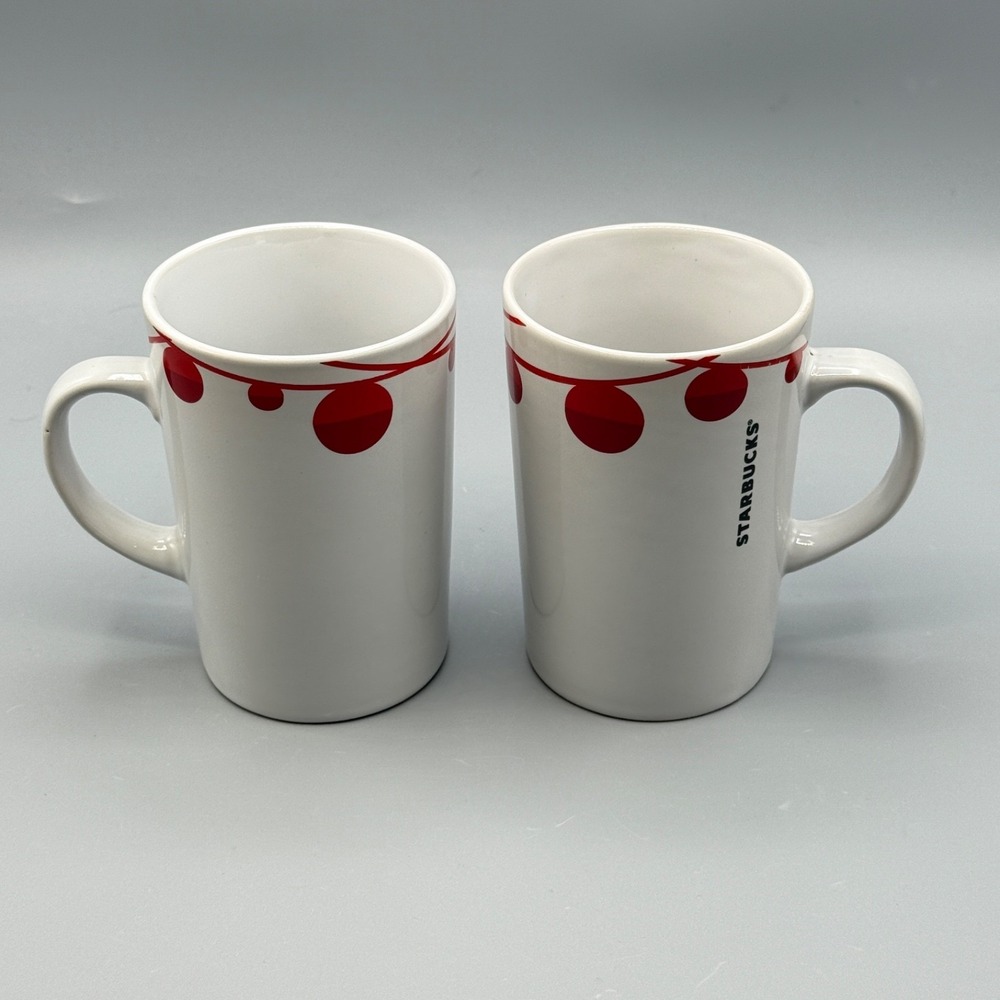 Starbucks Christmas Mug White Red Ornaments Holiday Collectible 2012 Set 2